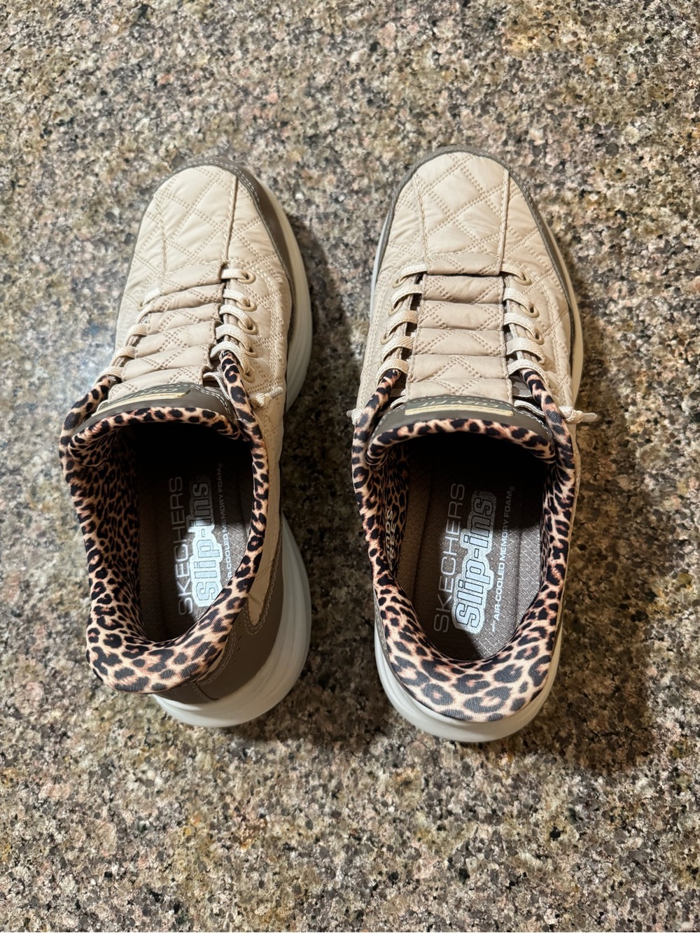 Skechers Slip-ins Cozy Fit Quilted Beige Sneakers with Leopard Trim Size 8 - Picture 5 of 9
